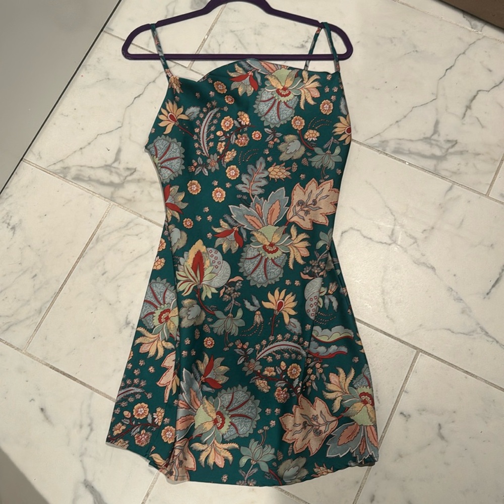 Satin floral spaghetti strap dress